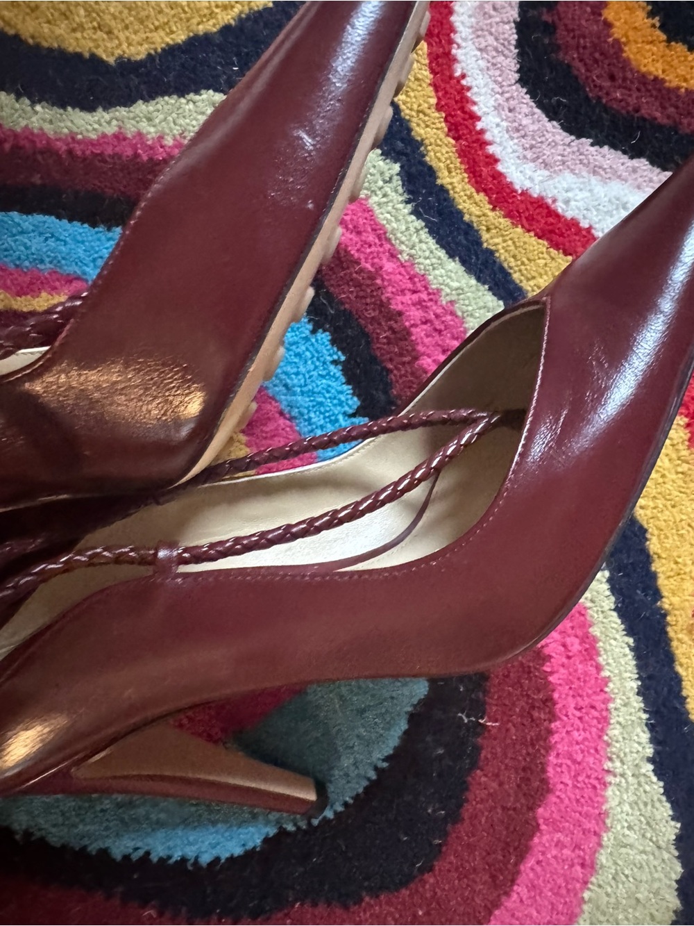 Bottega Veneta Burgundy Leather Braided-Strap Pointed Heels